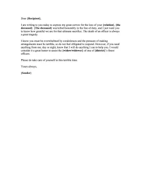 Police Force Letter of Condolence Condolence Letter