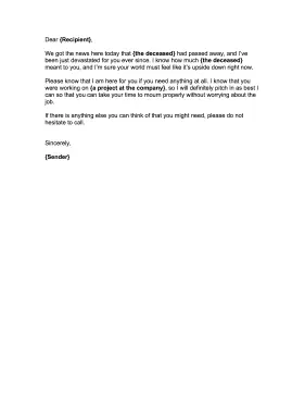 Condolence Letter to a Coworker Condolence Letter