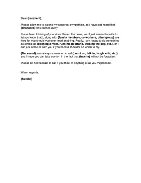 Example Letter of Sympathy Condolence Letter