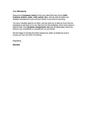 Letter of Condolence from Employer Condolence Letter